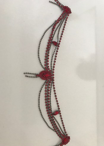 Kırmızı İşlemeli Zincir Detaylı kına saç Zinciri - Görsel 4