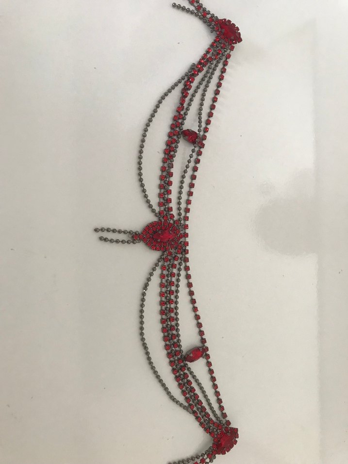 Kırmızı İşlemeli Zincir Detaylı kına saç Zinciri - Görsel 2