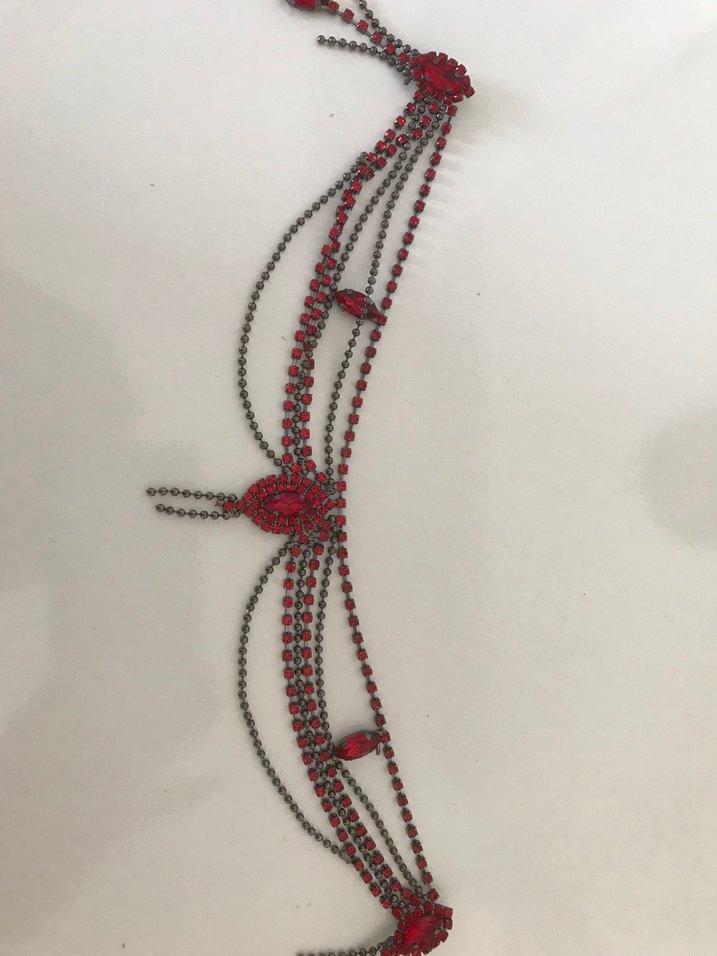 Kırmızı İşlemeli Zincir Detaylı kına saç Zinciri - Görsel 3