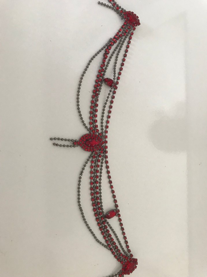 Kırmızı İşlemeli Zincir Detaylı kına saç Zinciri - Görsel 4