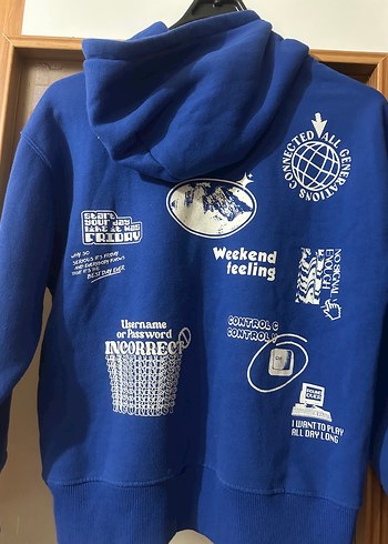 11-12 Yaş Beden Zara Mavi Kapüşonlu çocuk Sweatshirt