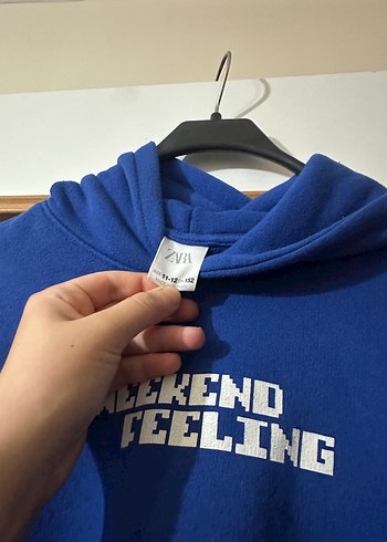 11-12 Yaş Beden mavi Renk Zara Mavi Kapüşonlu çocuk Sweatshirt