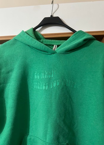 12-13 Yaş Beden yeşil Renk Defacto Yeşil Kapüşonlu Kadın Sweatshirt