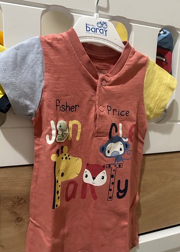 3 Ay Beden Fisher price Kısa Kollu Bebek Tulumları