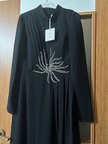 Tesettür Siyah Taşlı Abiye