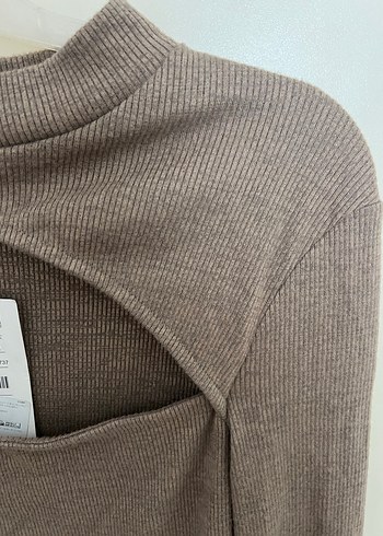 m Beden Bej Kadın Triko Crop Bluz