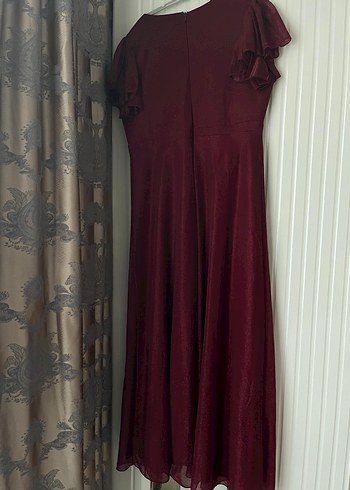 Bordo Uzun Drapeli V Yaka Abiye Elbise - Görsel 3