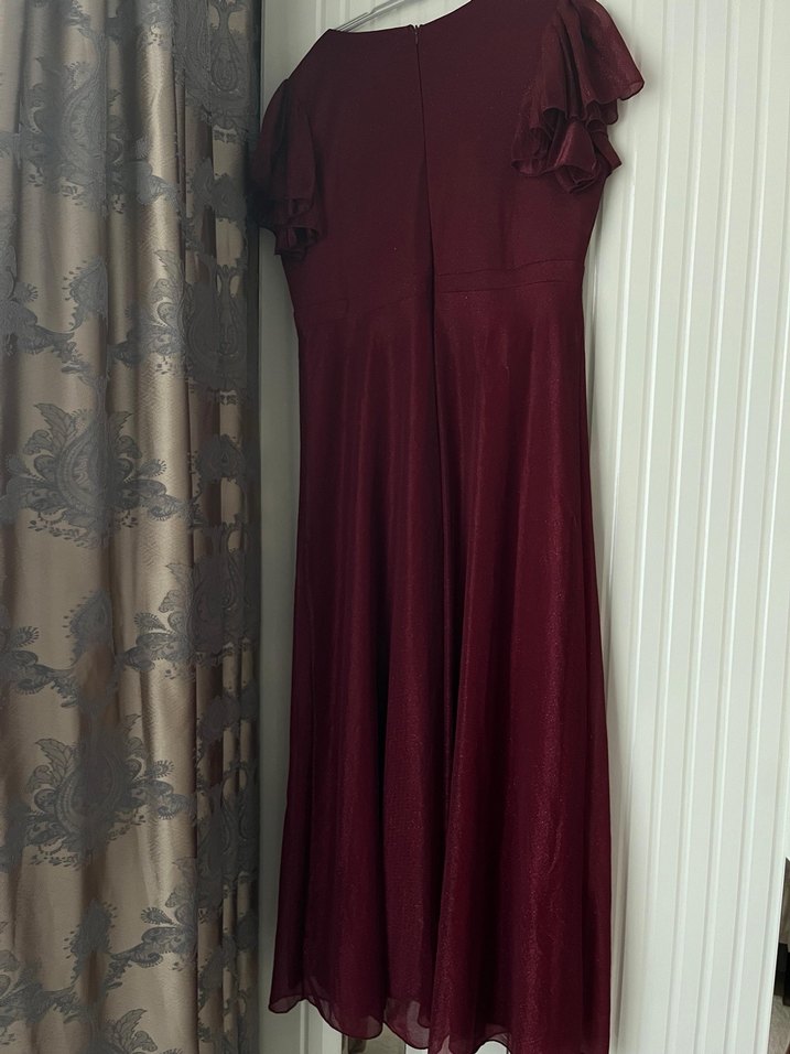 Bordo Uzun Drapeli V Yaka Abiye Elbise - Görsel 3