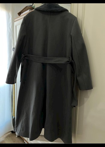 Gri Uzun Kadın Kaban Düğmeli - Görsel 4