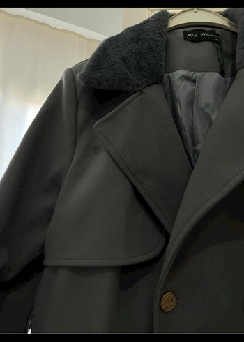 Gri Uzun Kadın Kaban Düğmeli - Görsel 3