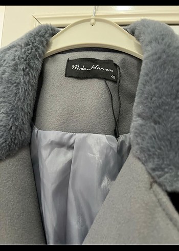 Gri Uzun Kadın Kaban Düğmeli - Görsel 2