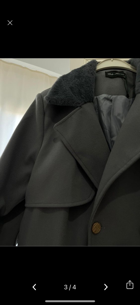 Gri Uzun Kadın Kaban Düğmeli - Görsel 3