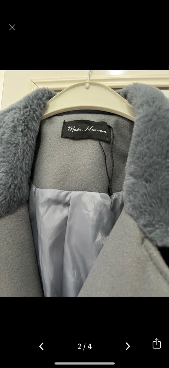 Gri Uzun Kadın Kaban Düğmeli - Görsel 2