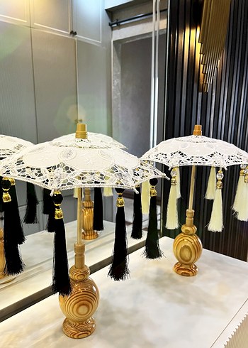 Dantel Detaylı Ahşap Standlı Dekoratif Şemsiye