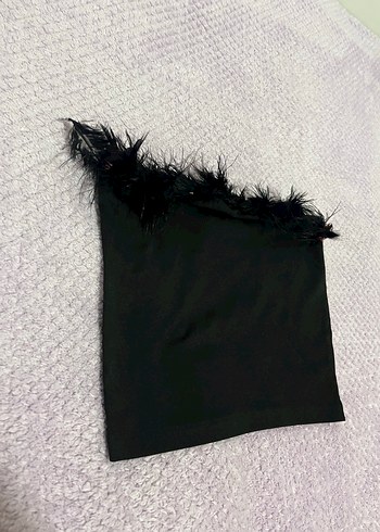 Kürk Detaylı Siyah Straplez Bustiyer - Görsel 6