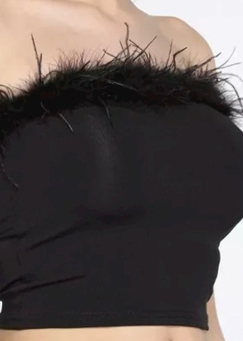 Kürk Detaylı Siyah Straplez Bustiyer - Görsel 3