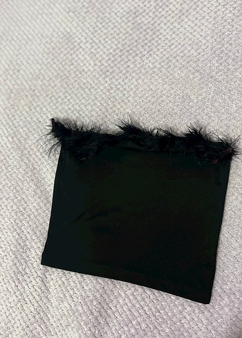 Kürk Detaylı Siyah Straplez Bustiyer - Görsel 7