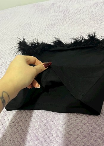 Kürk Detaylı Siyah Straplez Bustiyer - Görsel 9