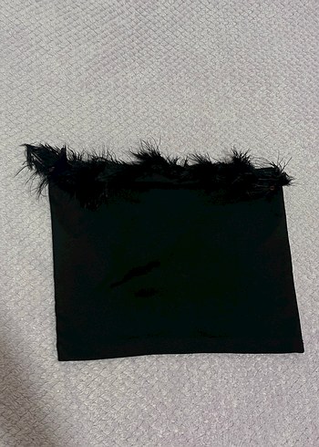 Kürk Detaylı Siyah Straplez Bustiyer - Görsel 2