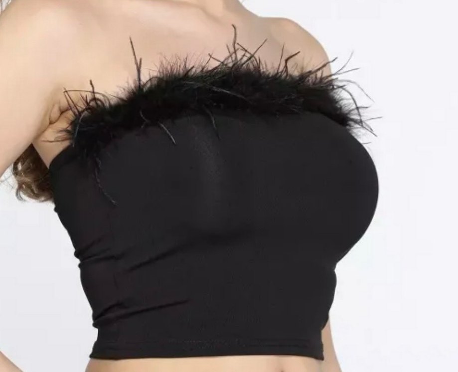 Kürk Detaylı Siyah Straplez Bustiyer - Görsel 3