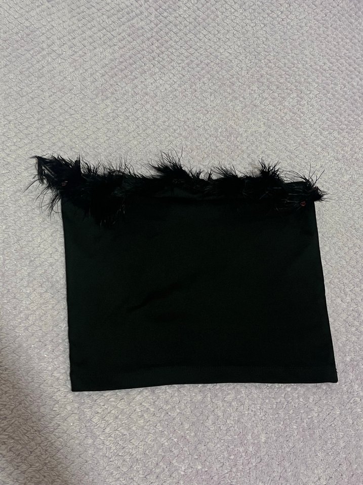 Kürk Detaylı Siyah Straplez Bustiyer - Görsel 2