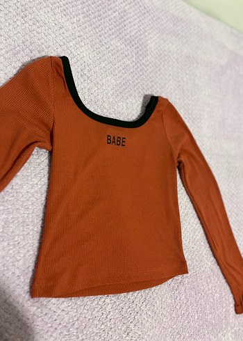 Kadın Uzun Kollu Kahverengi Basic Tişört - Görsel 6