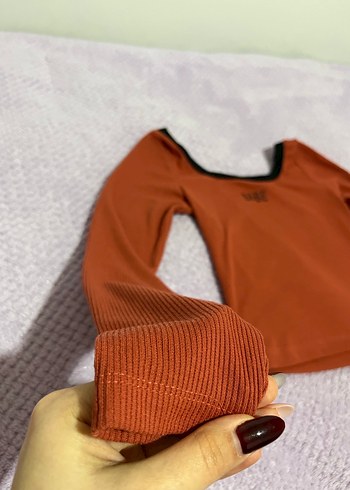 Kadın Uzun Kollu Kahverengi Basic Tişört - Görsel 8