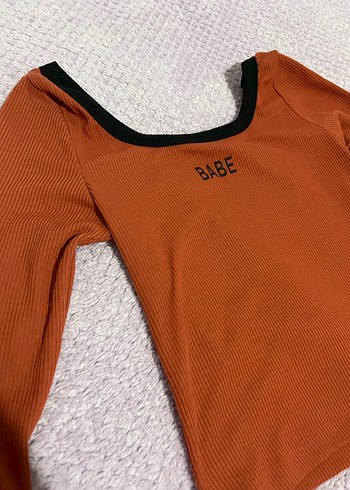 Kadın Uzun Kollu Kahverengi Basic Tişört - Görsel 9