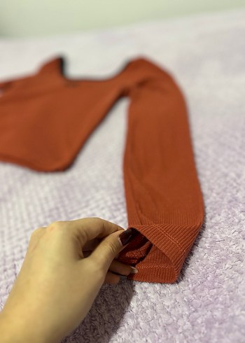 Kadın Uzun Kollu Kahverengi Basic Tişört - Görsel 3