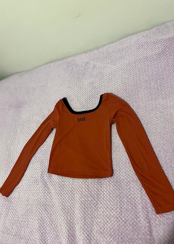 Kadın Uzun Kollu Kahverengi Basic Tişört - Görsel 2