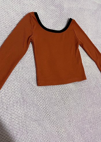 Kadın Uzun Kollu Kahverengi Basic Tişört - Görsel 12