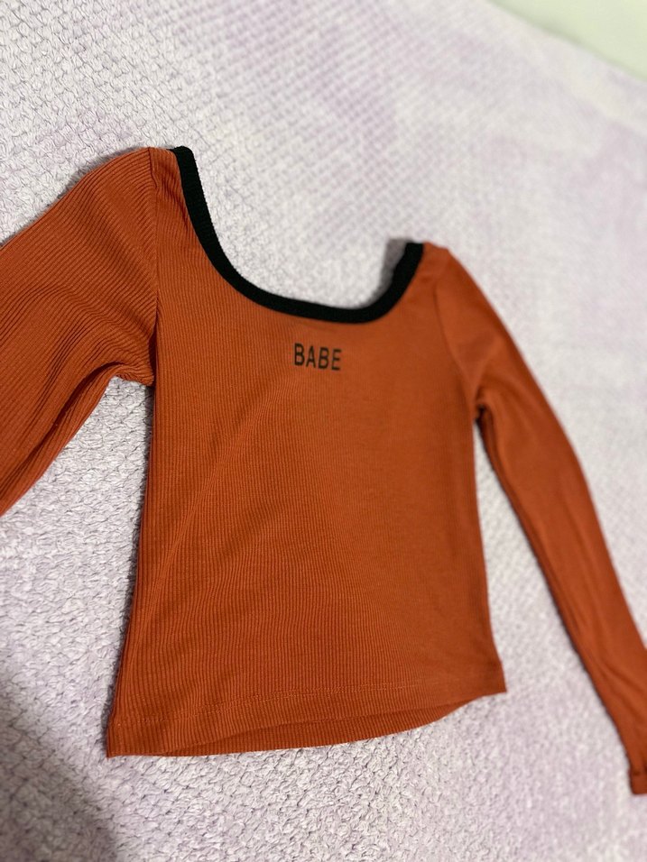 Kadın Uzun Kollu Kahverengi Basic Tişört - Görsel 5