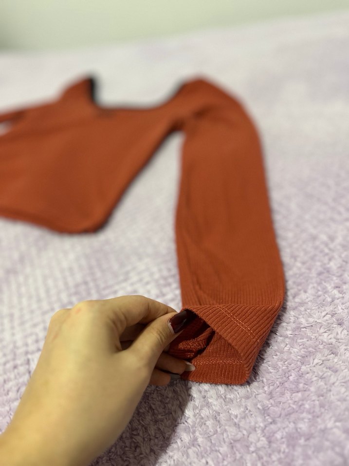 Kadın Uzun Kollu Kahverengi Basic Tişört - Görsel 3