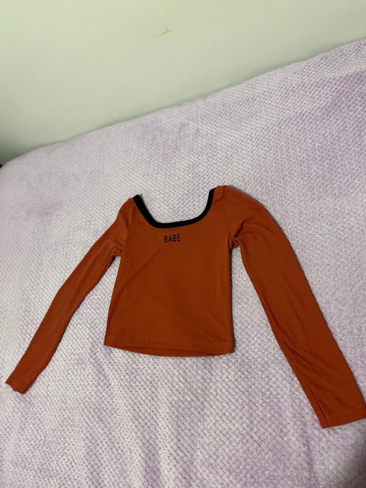 Kadın Uzun Kollu Kahverengi Basic Tişört - Görsel 2