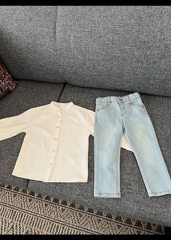 Zara Bebek Erkek Beyaz Denim Takım