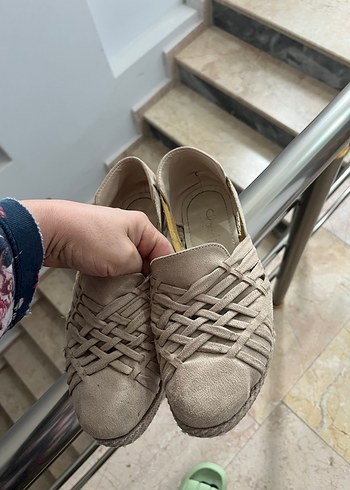 39 Beden Bej Süet Dolgu Topuklu Bohem Sandalet
