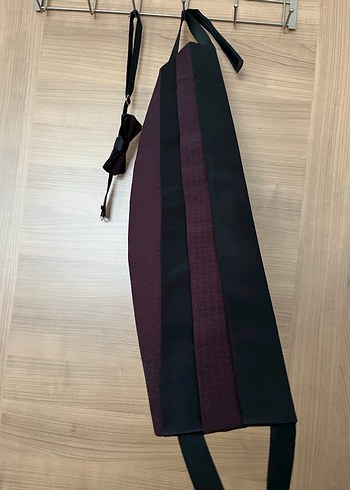 Bordo Siyah Çizgili Erkek Papyon ve bel kuşağı - Görsel 3