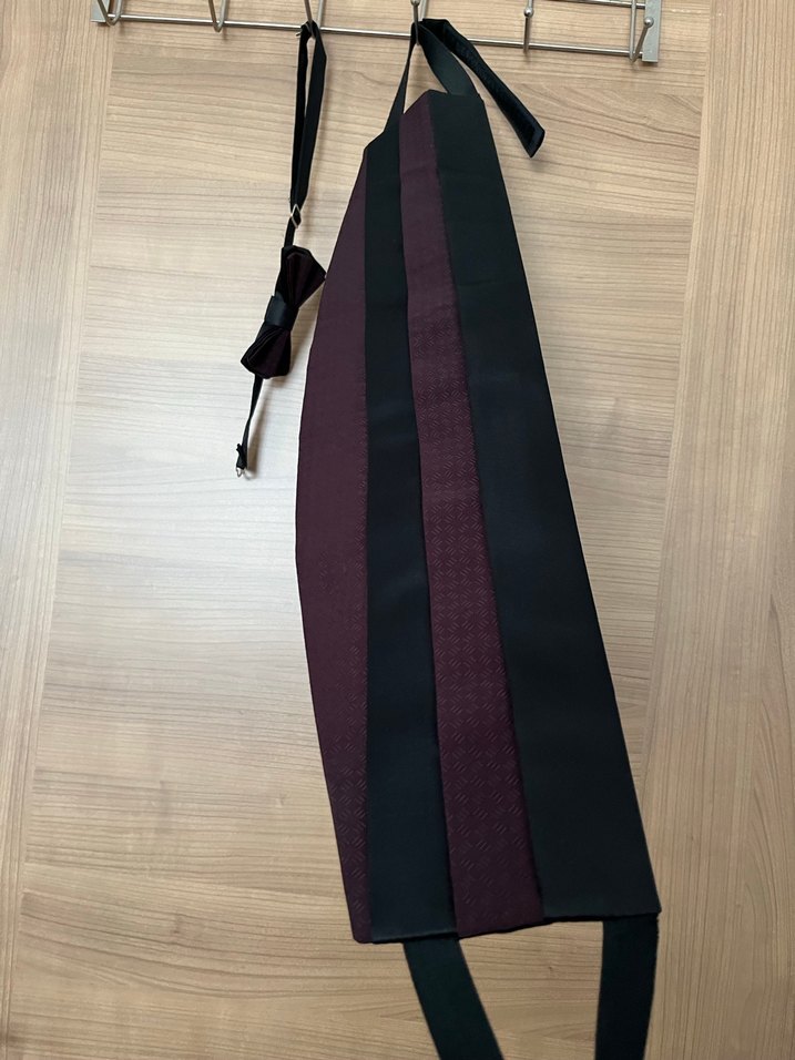 Bordo Siyah Çizgili Erkek Papyon ve bel kuşağı - Görsel 3