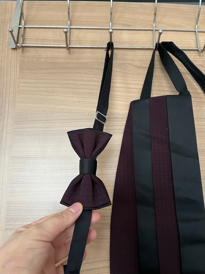 Bordo Siyah Çizgili Erkek Papyon ve bel kuşağı - Görsel 2