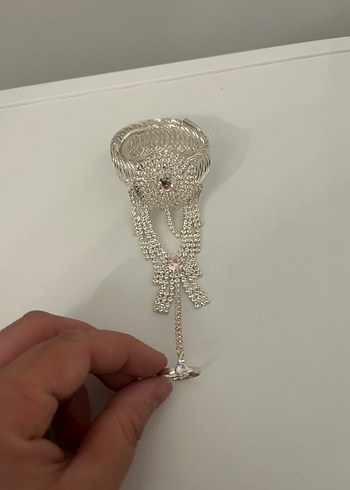 Beyaz Yılan Desenli Boncuklu Kadın El Zinciri - Görsel 2