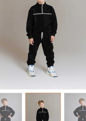 Erkek Gri Yüksek Yakalı Rahat Eşofman Takımı - Görsel 3