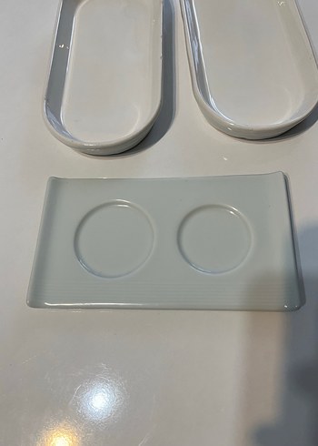 Beyaz ve Gri Seramik Servis Tabağı Seti - Görsel 2