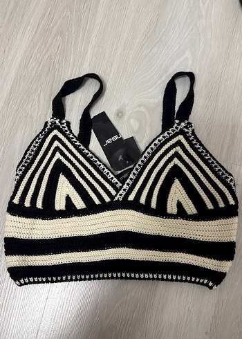 Siyah Zebra Desenli Mini Bralet