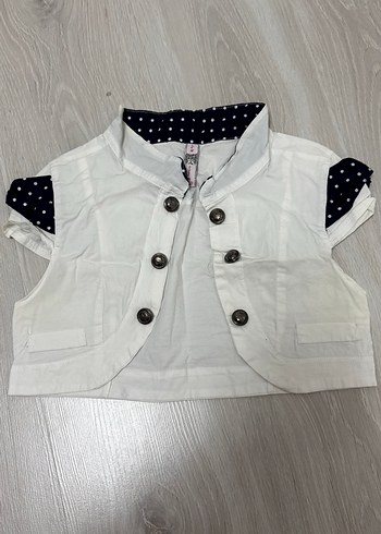Kız Çocuk Düğmeli Kısa Kollu Beyaz Bolero