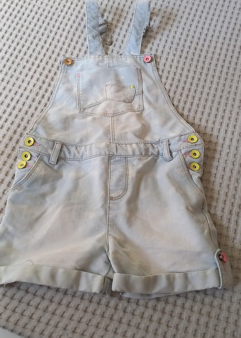 Kız Çocuk Gri Düğmeli Denim Salopet