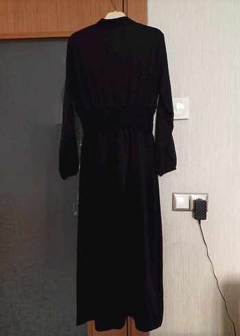 Siyah Uzun Kollu Drapeli Uzun Elbise - Görsel 2