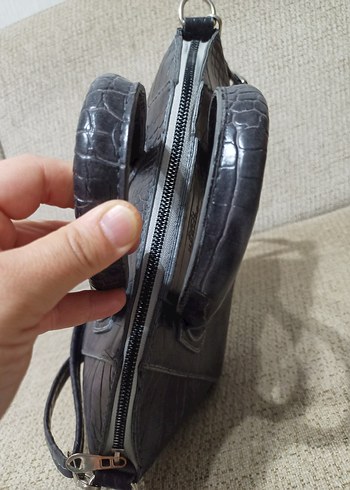 Gri Deri Yılan Desenli Kadın Çanta - Görsel 6