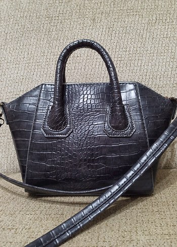 Gri Deri Yılan Desenli Kadın Çanta - Görsel 2