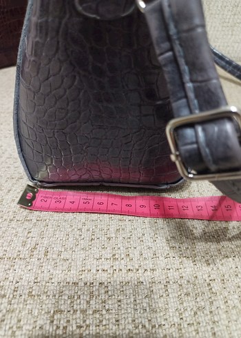 Gri Deri Yılan Desenli Kadın Çanta - Görsel 8