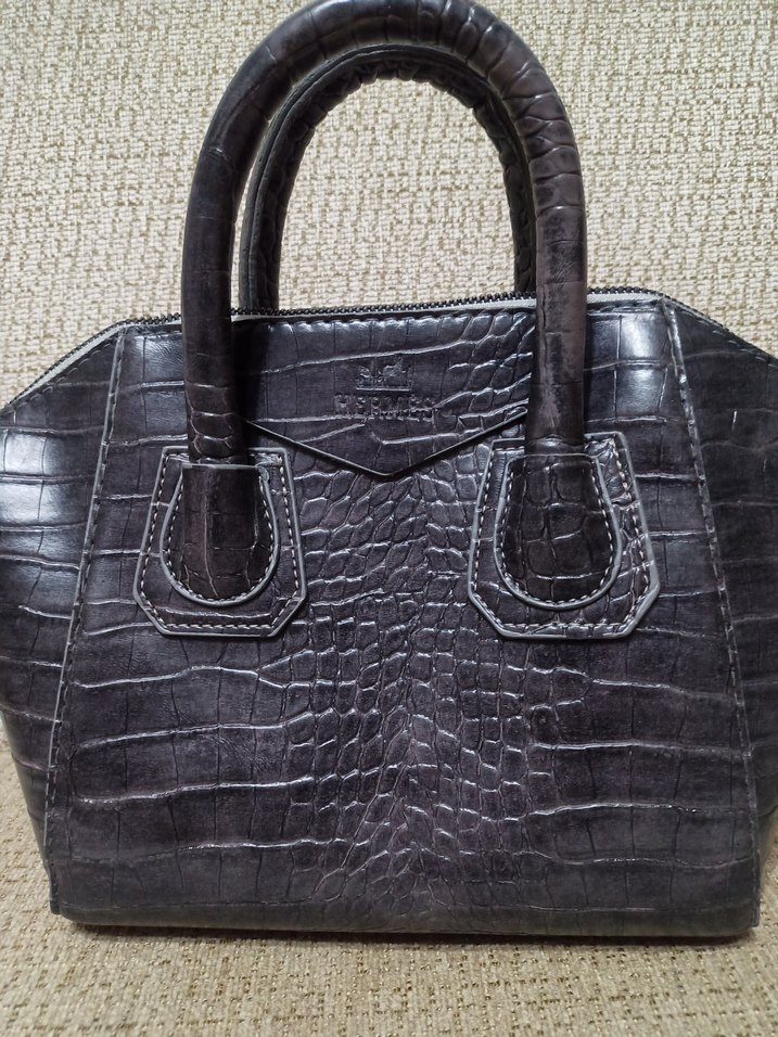 Gri Deri Yılan Desenli Kadın Çanta - Görsel 3